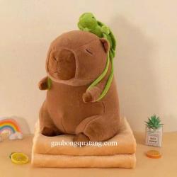 Gối Ôm Capybara Đeo Balo Rùa Kèm Mềm 2in1.